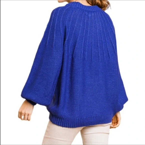 Umgee Women’s Cobalt Blue Oversized Balloon Sleeve Sweater Size S NWOT - Picture 2 of 6